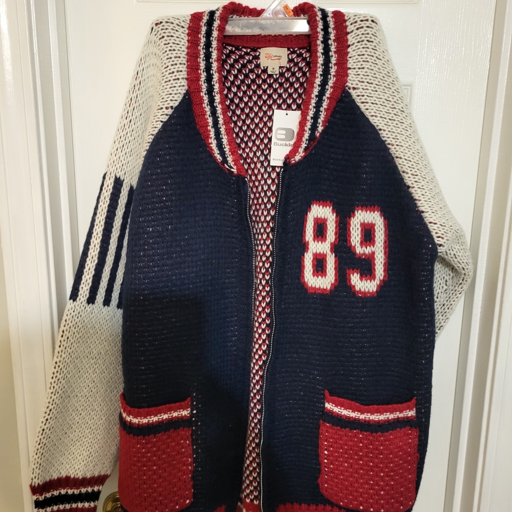 Navy and Red Knit Varsity Cardigan